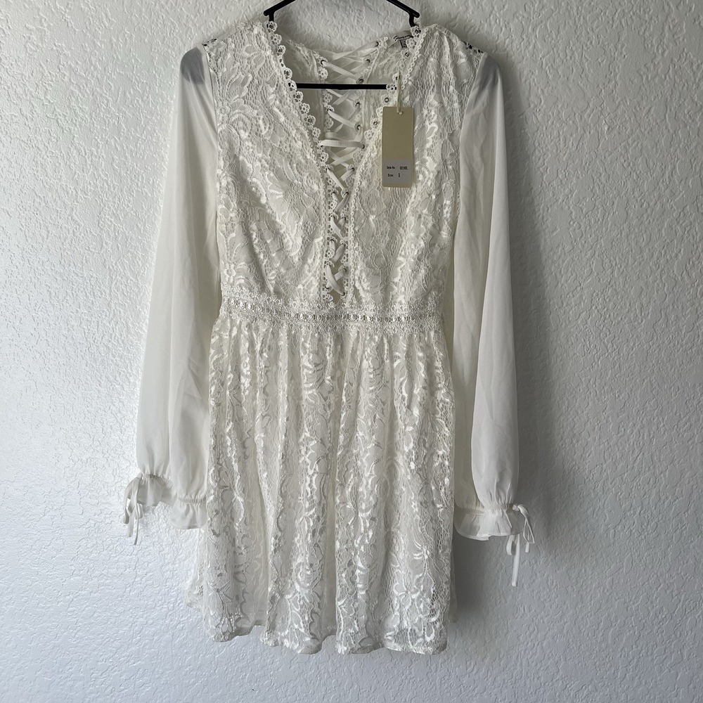 Women's White Mini Dress Small Whimsigoth Fairy Ethereal Romantic Lace New NWT